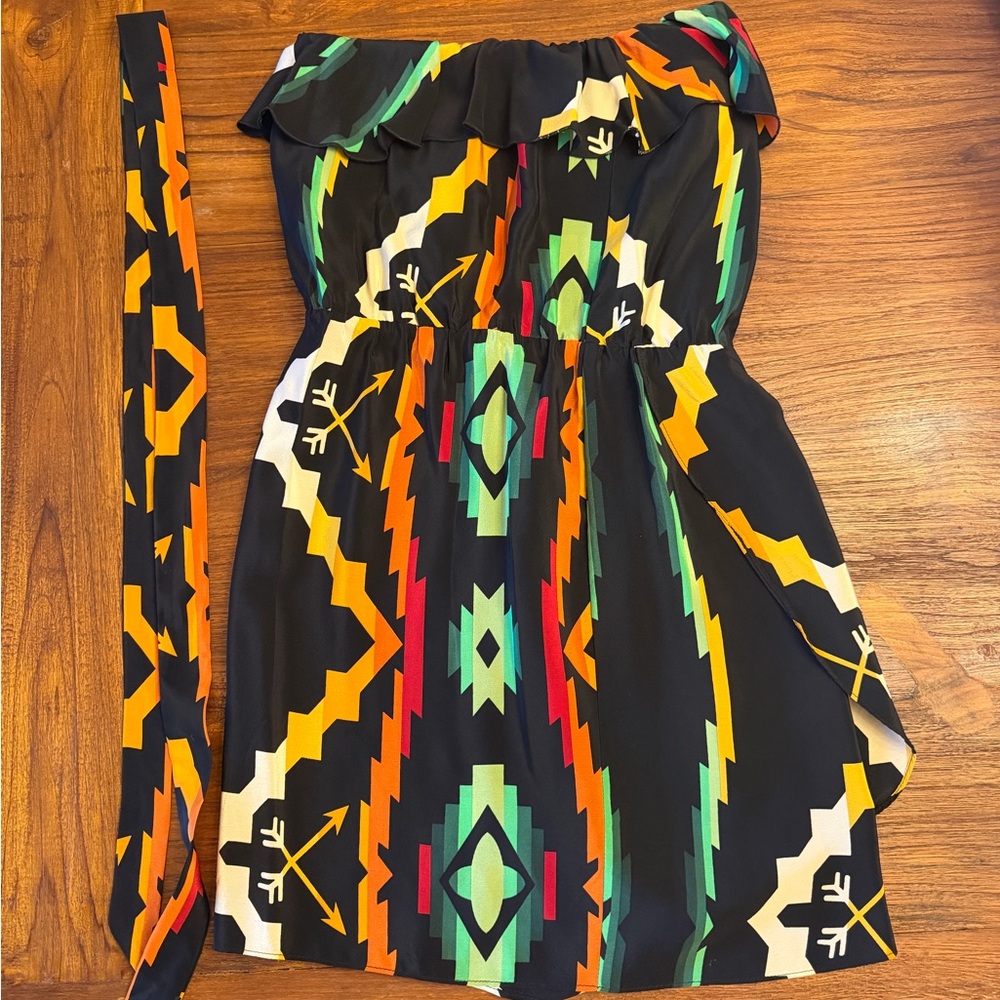 Amanda Uprichard Strapless Dress with Black and Multicolor Pattern